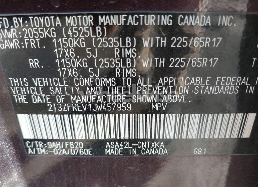 Photo 9 of 2018 Toyota Rav4 LE (VIN 2T3ZFREV1JW457959)