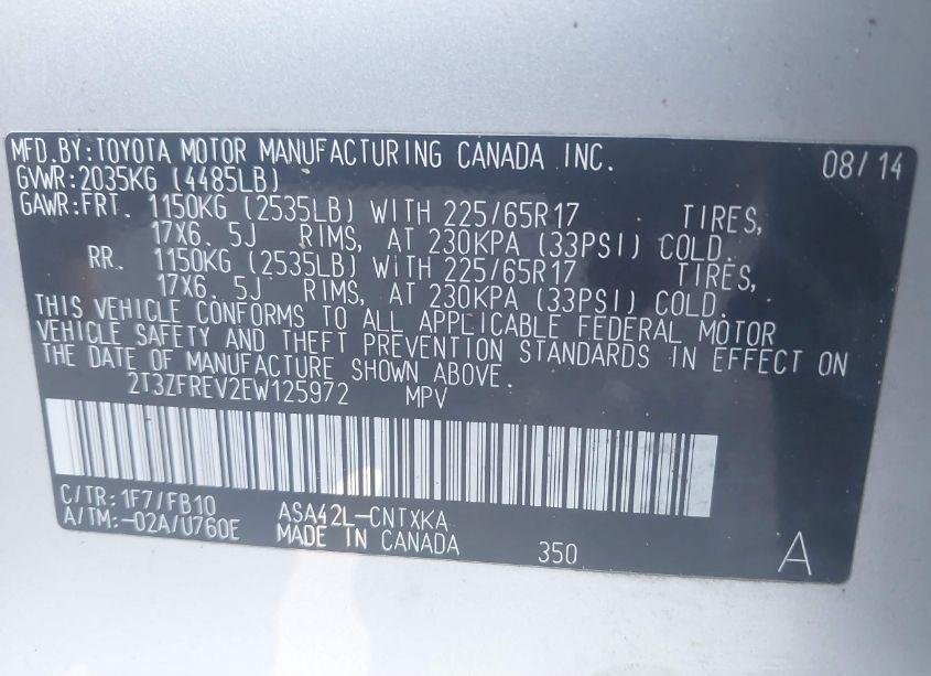 Photo 9 of 2014 Toyota Rav4 LE (VIN 2T3ZFREV2EW125972)