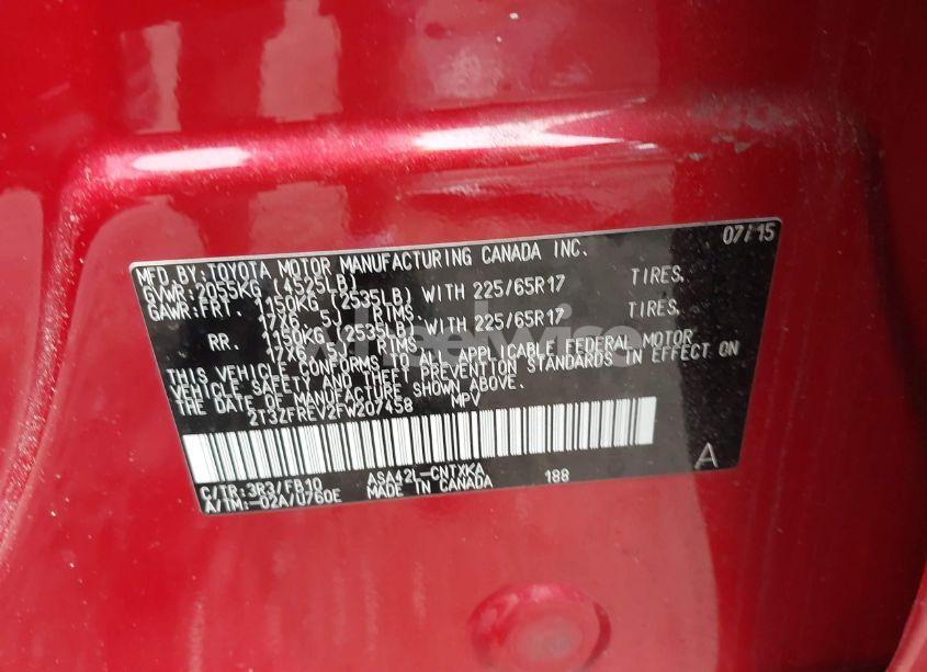 Photo 9 of 2015 Toyota Rav4 LE (VIN 2T3ZFREV2FW207458)