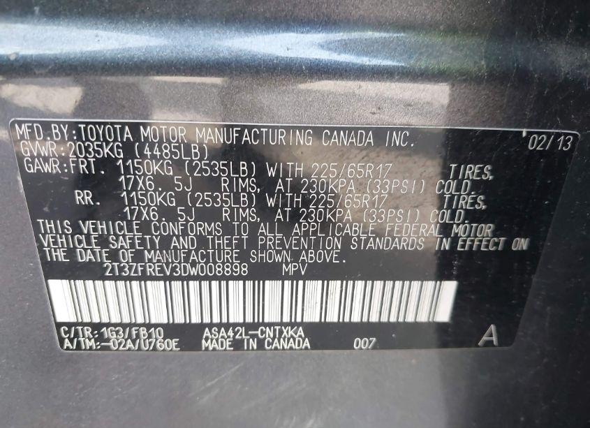 Photo 9 of 2013 Toyota Rav4 LE (VIN 2T3ZFREV3DW008898)