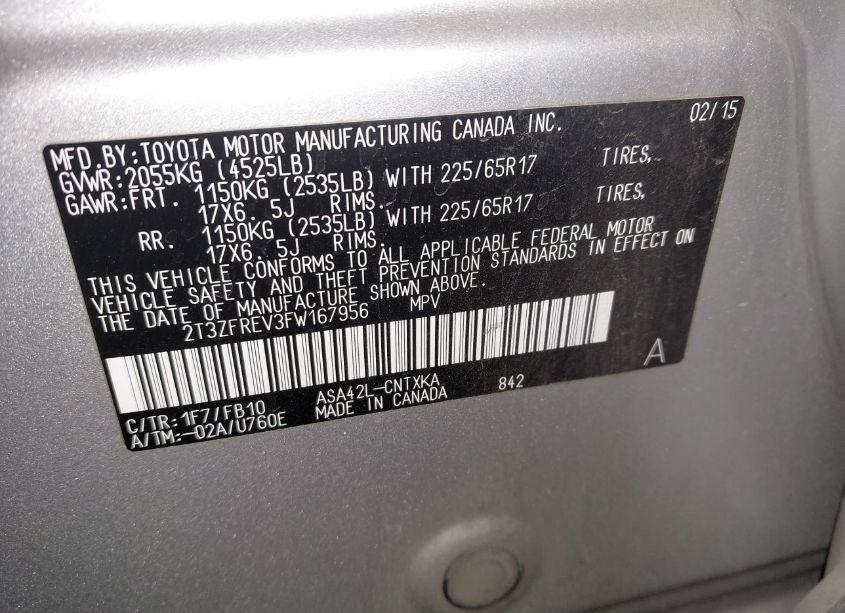 Photo 9 of 2015 Toyota Rav4 LE (VIN 2T3ZFREV3FW167956)