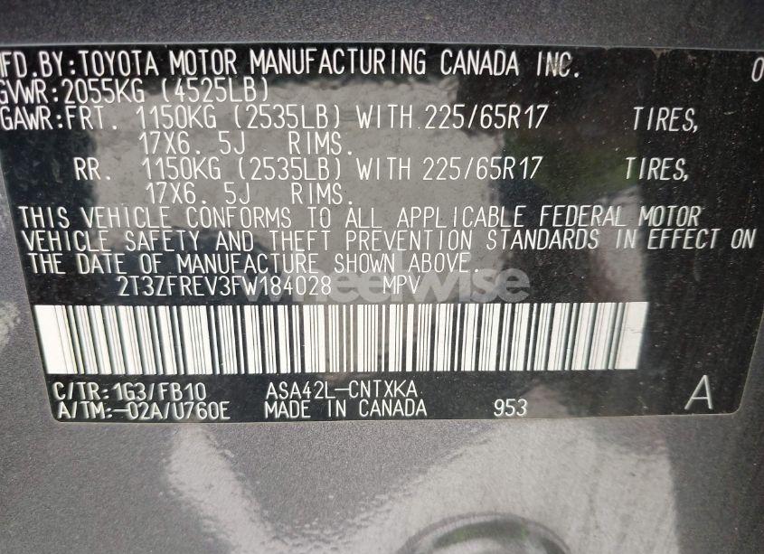 Photo 9 of 2015 Toyota Rav4 LE (VIN 2T3ZFREV3FW184028)