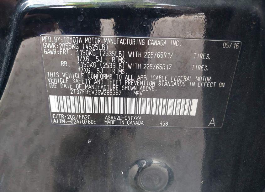 Photo 9 of 2016 Toyota Rav4 LE (VIN 2T3ZFREV3GW285362)