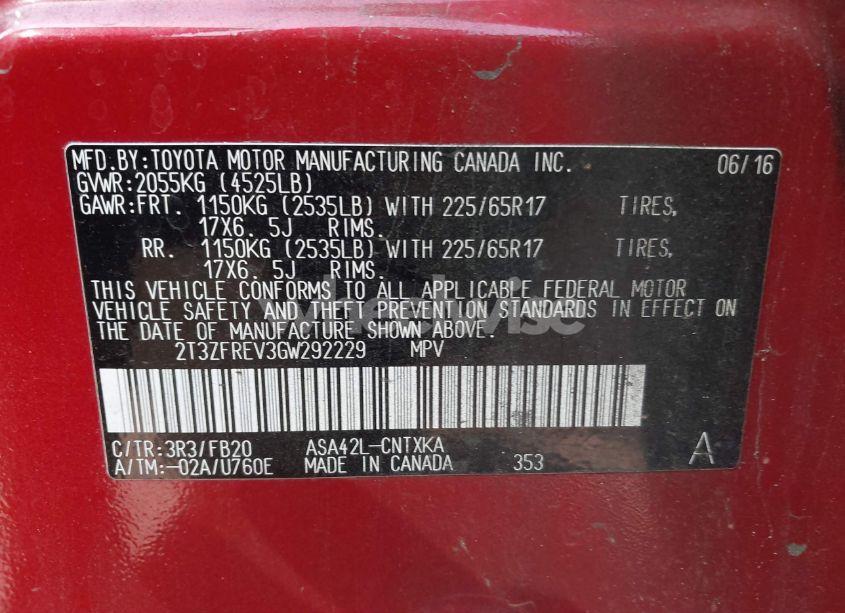 Photo 9 of 2016 Toyota Rav4 LE (VIN 2T3ZFREV3GW292229)