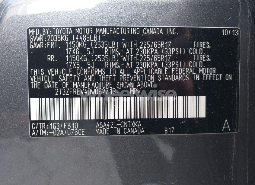 Photo 9 of 2013 Toyota Rav4 LE (VIN 2T3ZFREV4DW062713)