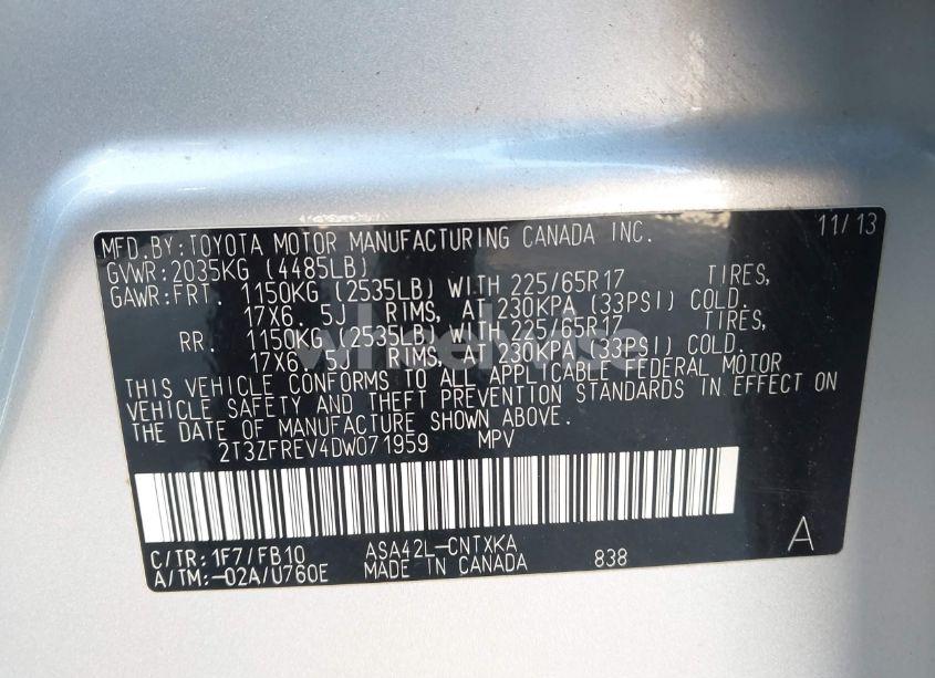 Photo 9 of 2013 Toyota Rav4 LE (VIN 2T3ZFREV4DW071959)