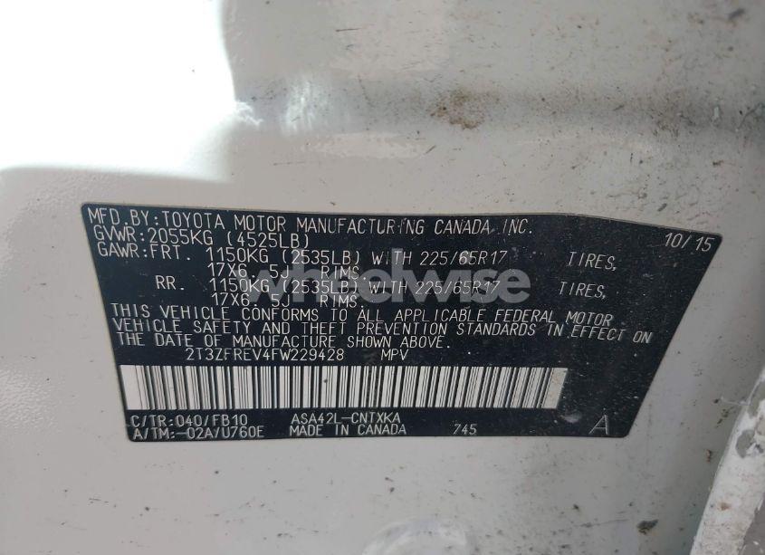 Photo 9 of 2015 Toyota Rav4 LE (VIN 2T3ZFREV4FW229428)