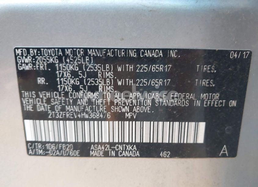 Photo 9 of 2017 Toyota Rav4 LE (VIN 2T3ZFREV4HW368476)