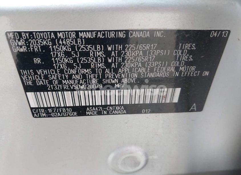 Photo 9 of 2013 Toyota Rav4 LE (VIN 2T3ZFREV5DW020079)