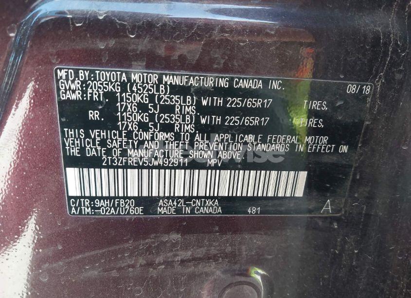 Photo 9 of 2018 Toyota Rav4 LE (VIN 2T3ZFREV5JW492911)