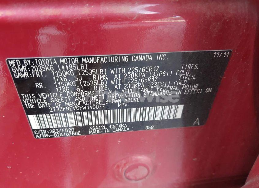 Photo 9 of 2015 Toyota Rav4 LE (VIN 2T3ZFREV6FW149077)