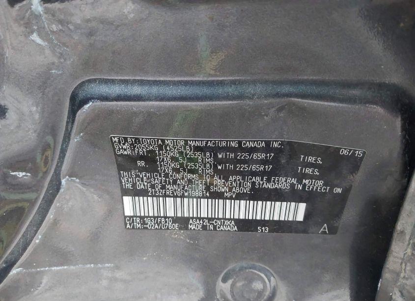 Photo 9 of 2015 Toyota Rav4 LE (VIN 2T3ZFREV6FW198814)