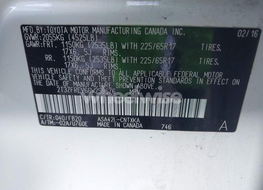 Photo 9 of 2016 Toyota Rav4 LE (VIN 2T3ZFREV6GW259676)