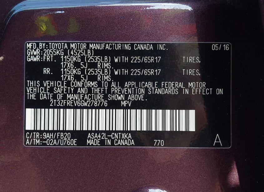 Photo 9 of 2016 Toyota Rav4 LE (VIN 2T3ZFREV6GW278776)