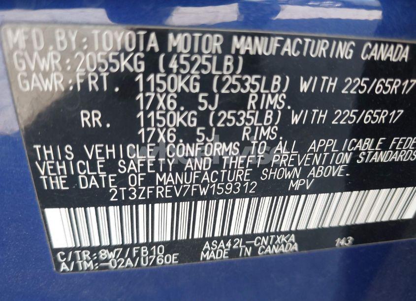 Photo 9 of 2015 Toyota Rav4 LE (VIN 2T3ZFREV7FW159312)