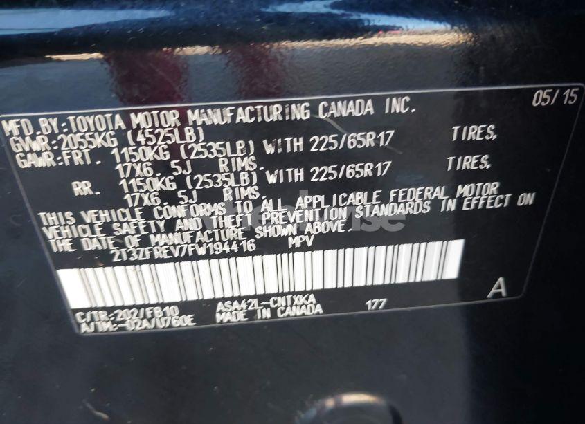 Photo 9 of 2015 Toyota Rav4 LE (VIN 2T3ZFREV7FW194416)