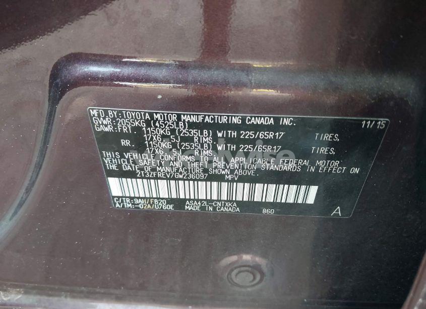 Photo 9 of 2016 Toyota Rav4 LE (VIN 2T3ZFREV7GW236097)