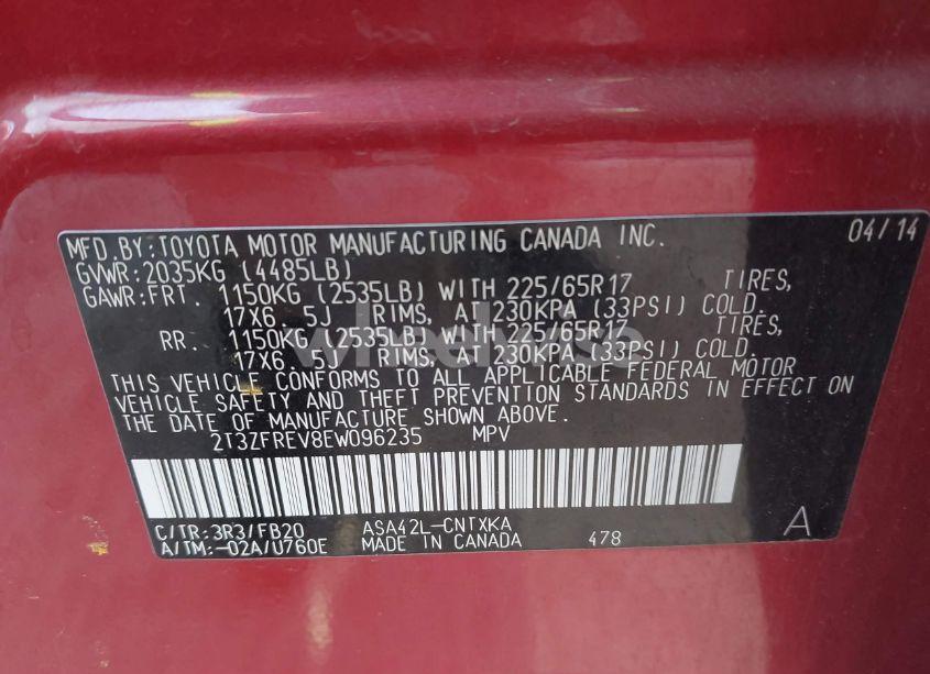 Photo 9 of 2014 Toyota Rav4 LE (VIN 2T3ZFREV8EW096235)