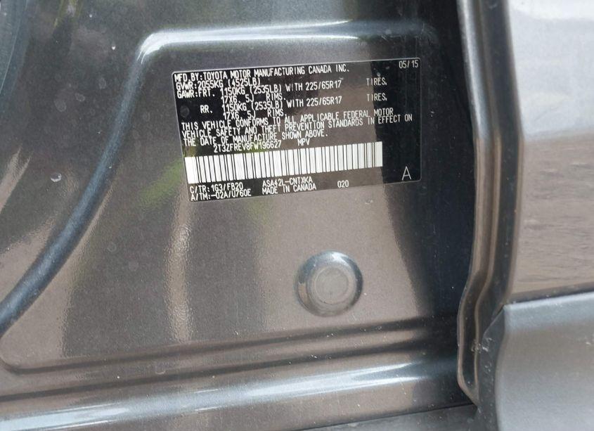 Photo 9 of 2015 Toyota Rav4 LE (VIN 2T3ZFREV8FW196627)