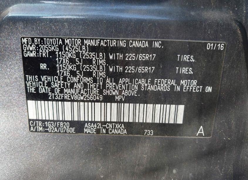 Photo 9 of 2016 Toyota Rav4 LE (VIN 2T3ZFREV8GW256049)