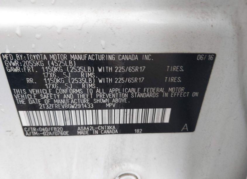 Photo 9 of 2016 Toyota Rav4 LE (VIN 2T3ZFREV8GW291433)