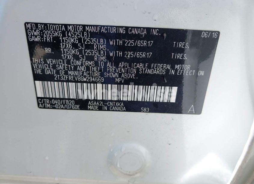 Photo 9 of 2016 Toyota Rav4 LE (VIN 2T3ZFREV8GW294669)