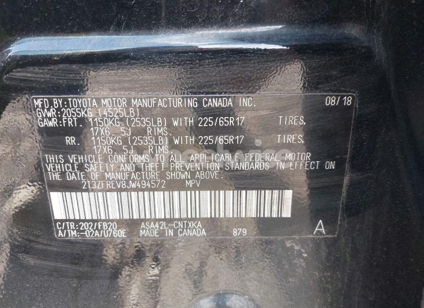 Photo 9 of 2018 Toyota Rav4 LE (VIN 2T3ZFREV8JW494572)