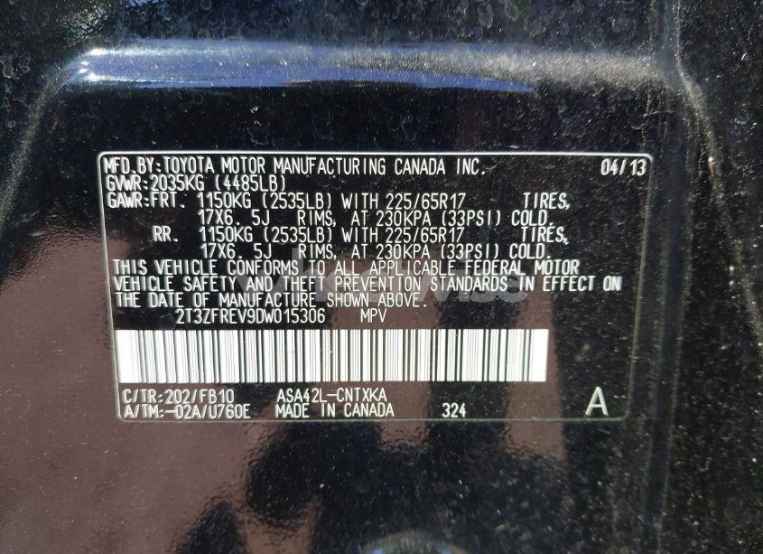 Photo 9 of 2013 Toyota Rav4 LE (VIN 2T3ZFREV9DW015306)