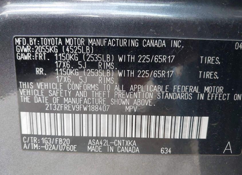 Photo 9 of 2015 Toyota Rav4 LE (VIN 2T3ZFREV9FW188407)