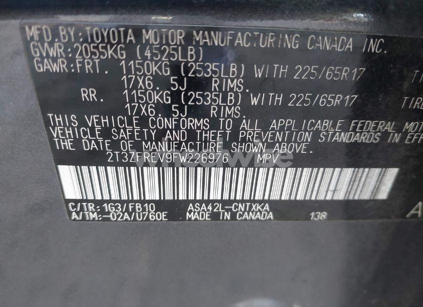 Photo 9 of 2015 Toyota Rav4 LE (VIN 2T3ZFREV9FW226976)