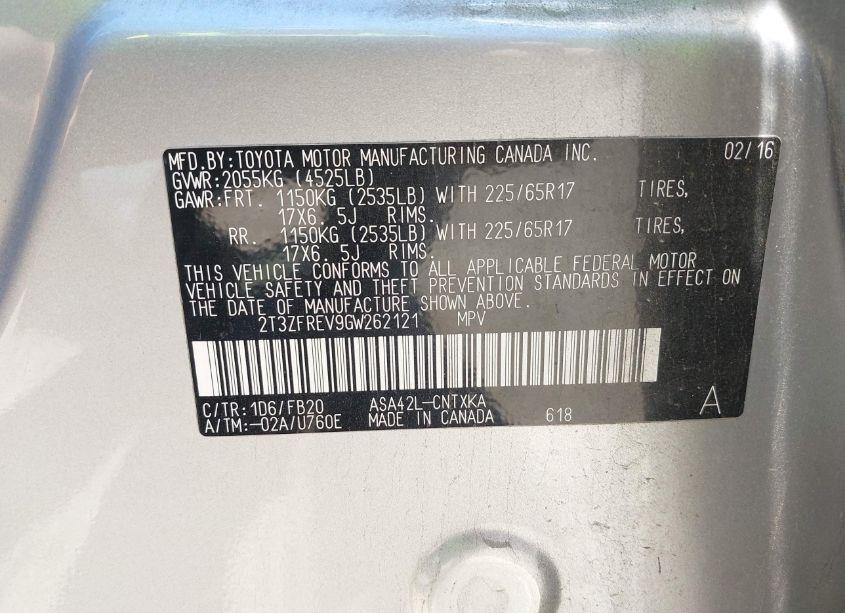 Photo 9 of 2016 Toyota Rav4 LE (VIN 2T3ZFREV9GW262121)