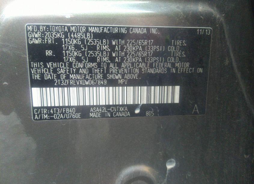 Photo 9 of 2013 Toyota Rav4 LE (VIN 2T3ZFREVXDW067849)