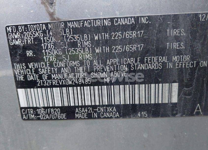 Photo 9 of 2016 Toyota Rav4 LE (VIN 2T3ZFREVXGW248485)