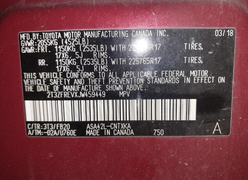 Photo 9 of 2018 Toyota Rav4 LE (VIN 2T3ZFREVXJW459449)