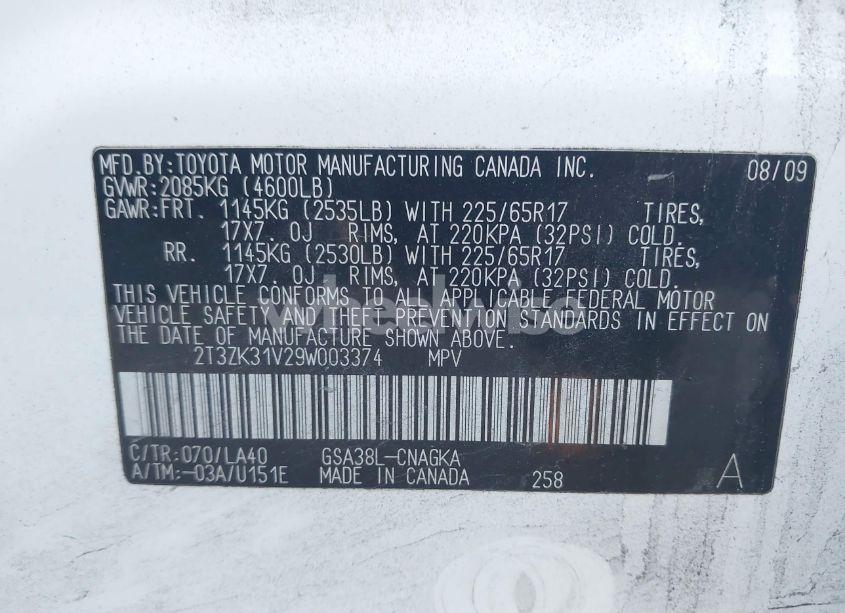 Photo 9 of 2009 Toyota Rav4 LIMITED (VIN 2T3ZK31V29W003374)