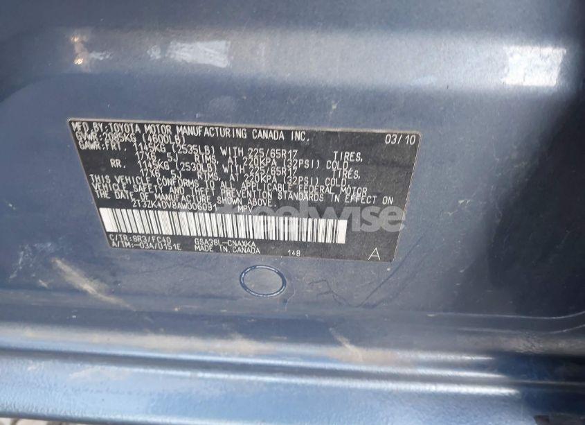 Photo 9 of 2010 Toyota Rav4 BASE V6 (VIN 2T3ZK4DV8AW006091)