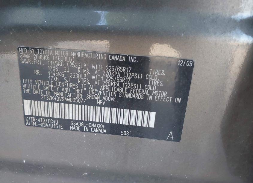 Photo 9 of 2010 Toyota Rav4 BASE V6 (VIN 2T3ZK4DV9AW005077)