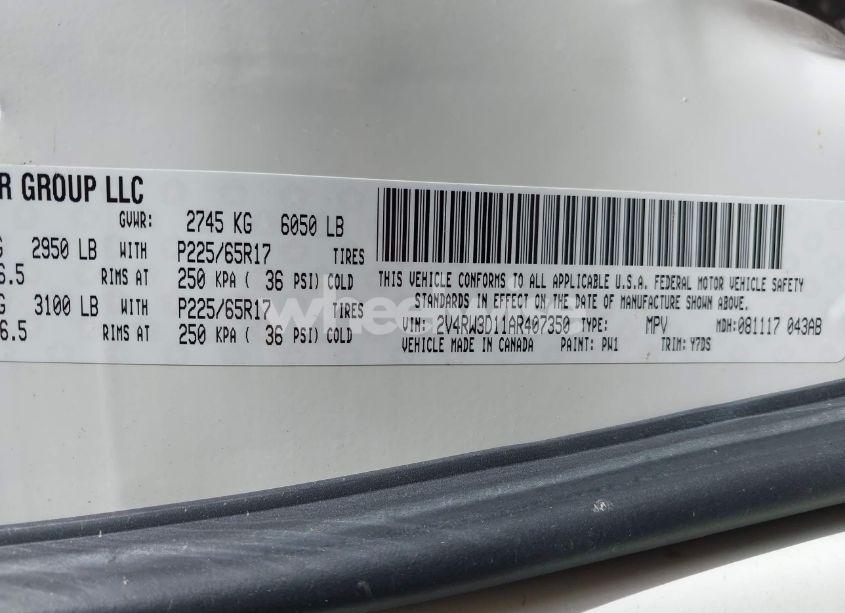 Photo 9 of 2010 Volkswagen Routan SE (VIN 2V4RW3D11AR407350)