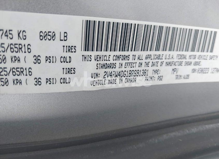 Photo 9 of 2011 Volkswagen Routan S (VIN 2V4RW4DG1BR691381)