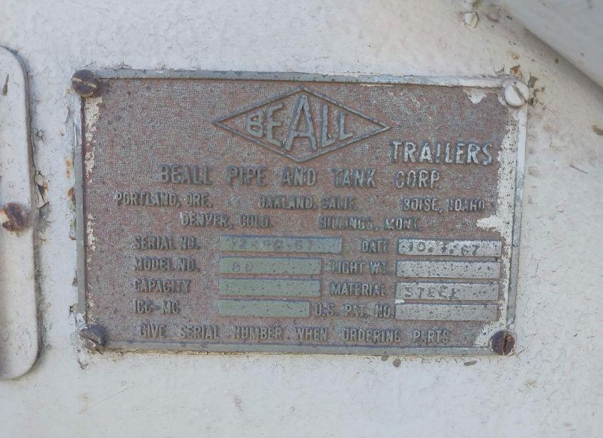Photo 9 of 1967 Beall Trans-liner BOTTOM HOPPER DUMP TRAILER (VIN 3249C67)