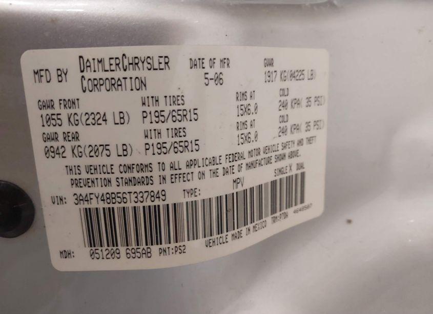 Photo 9 of 2006 Chrysler Pt CRUISER (VIN 3A4FY48B56T337849)