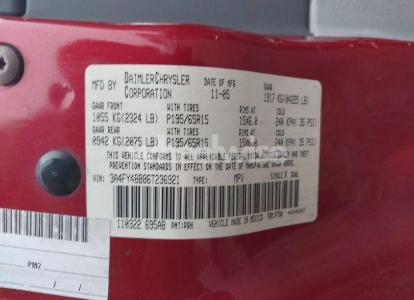 Photo 9 of 2006 Chrysler Pt CRUISER (VIN 3A4FY48B86T236921)