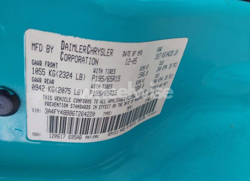 Photo 9 of 2006 Chrysler Pt CRUISER (VIN 3A4FY48B86T264220)