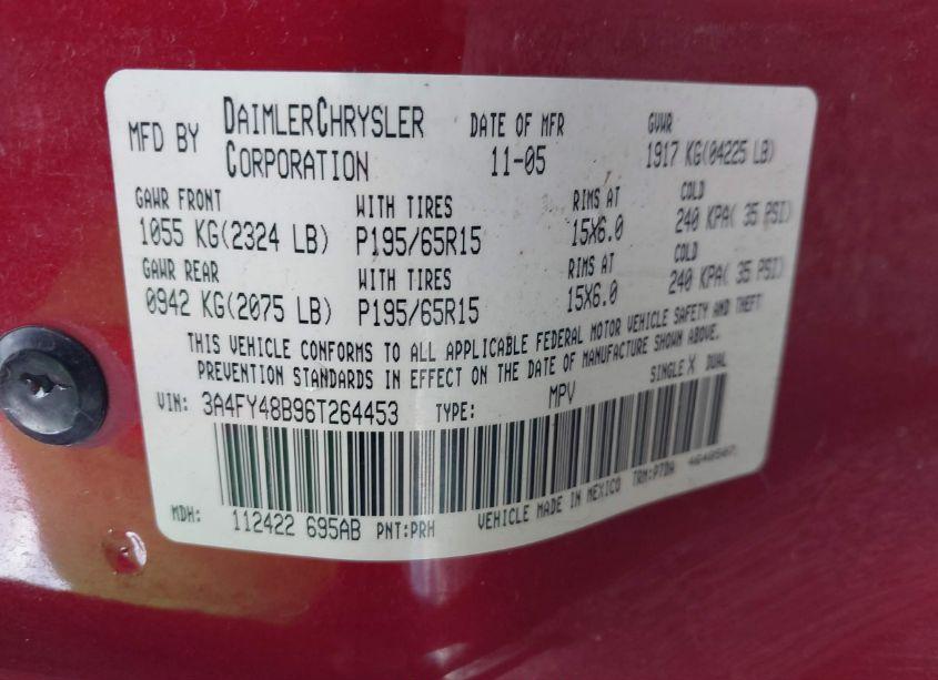 Photo 9 of 2006 Chrysler Pt CRUISER (VIN 3A4FY48B96T264453)