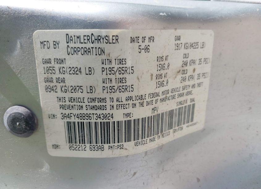 Photo 9 of 2006 Chrysler Pt CRUISER (VIN 3A4FY48B96T343024)