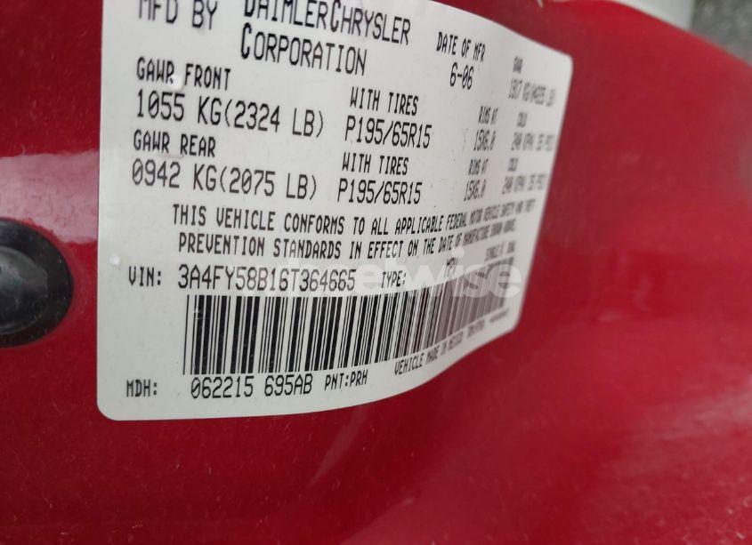 Photo 9 of 2006 Chrysler Pt CRUISER TOURING (VIN 3A4FY58B16T364665)