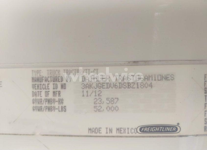 Photo 8 of 2013 Freightliner Cascadia 125 (VIN 3AKJGEDV6DSBZ1804)