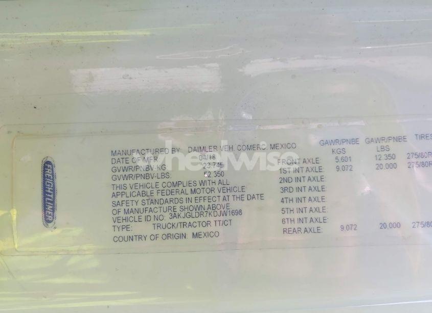 Photo 8 of 2019 Freightliner Cascadia 125 (VIN 3AKJGLDR7KDJW1698)