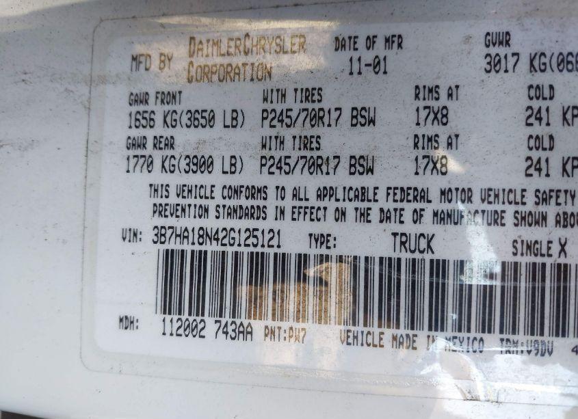 Photo 9 of 2002 Dodge Ram 1500 ST (VIN 3B7HA18N42G125121)