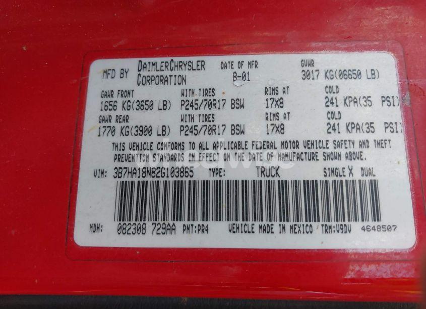 Photo 9 of 2002 Dodge Ram 1500 ST (VIN 3B7HA18N82G103865)